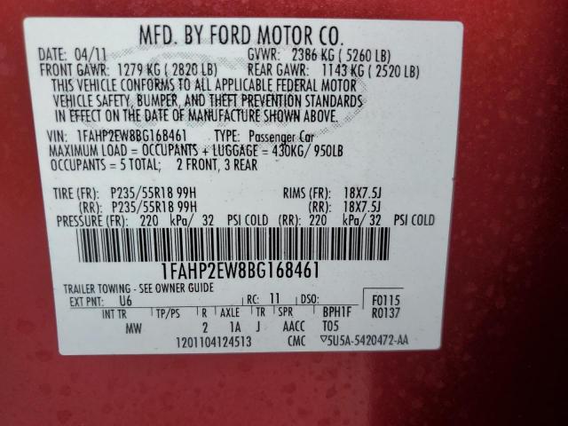 Photo 10 from auction – 2011 FORD TAURUS SEL with VIN 1FAHP2EW8BG168461