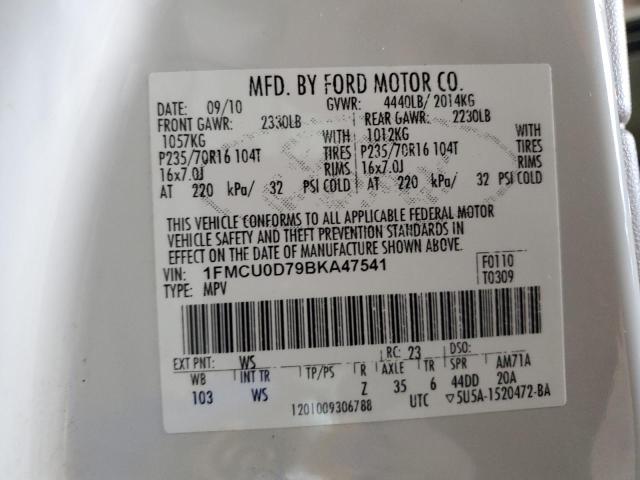 Photo 10 from auction – 2011 FORD ESCAPE XLT with VIN 1FMCU0D79BKA47541