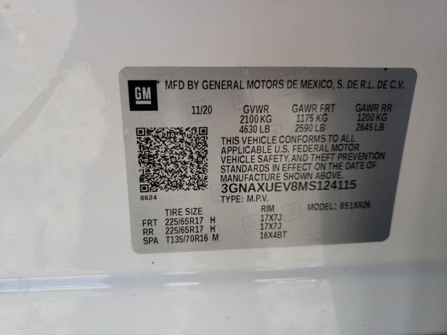 Photo 10 from auction – 2021 CHEVROLET EQUINOX LT with VIN 3GNAXUEV8MS124115