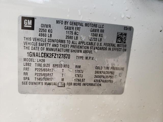 Photo 10 from auction – 2015 CHEVROLET EQUINOX LT with VIN 1GNALCEK2FZ127870