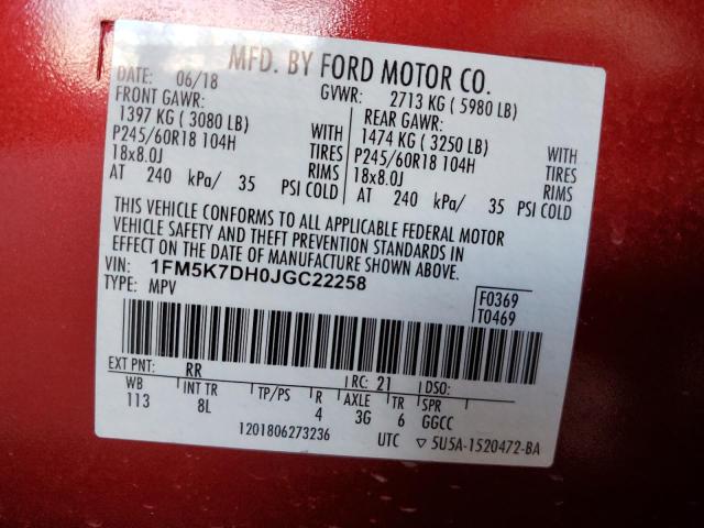 Photo 10 from auction – 2018 FORD EXPLORER X with VIN 1FM5K7DH0JGC22258