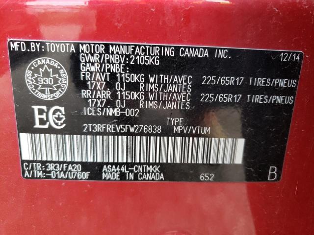 Photo 10 from auction – 2015 TOYOTA RAV4 XLE with VIN 2T3RFREV5FW276838