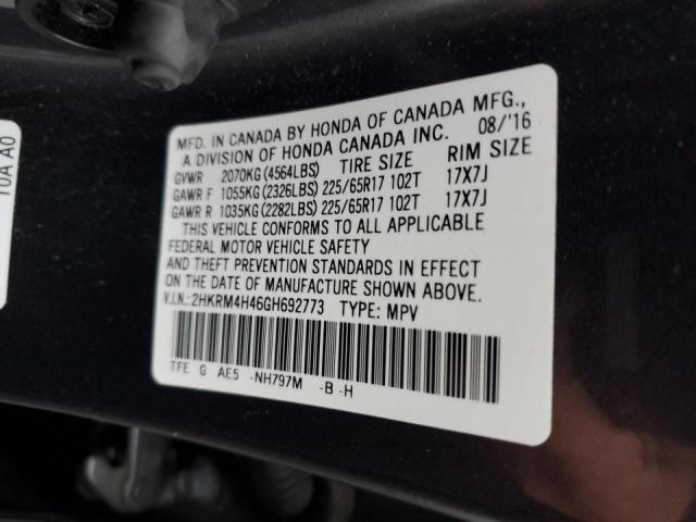 Photo 10 from auction – 2016 HONDA CR-V SE with VIN 2HKRM4H46GH692773