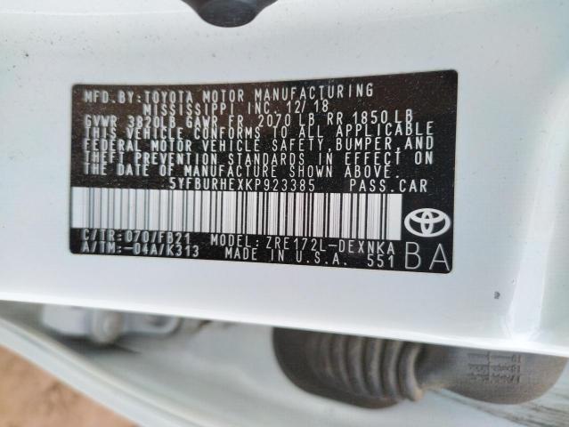 Photo 10 from auction – 2019 TOYOTA COROLLA L with VIN 5YFBURHEXKP923385
