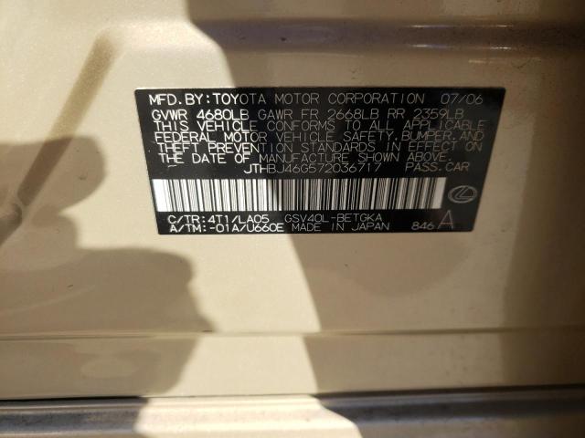 Photo 10 from auction – 2007 LEXUS ES 350 with VIN JTHBJ46G572036717