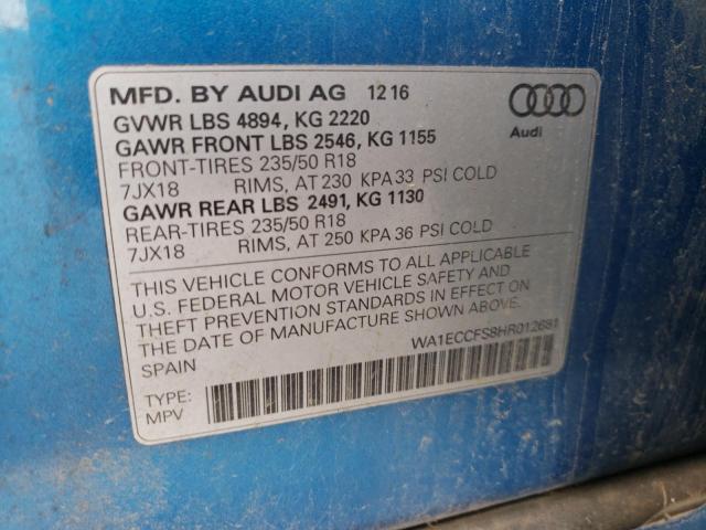 Photo 10 from auction – 2017 AUDI Q3 PREMIUM with VIN WA1ECCFS8HR012681