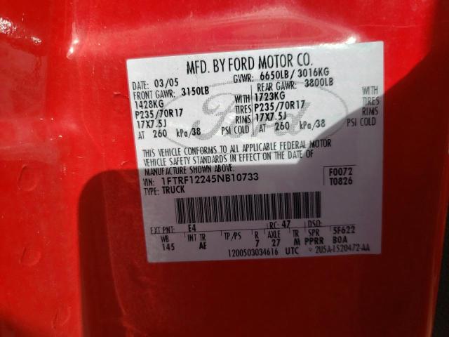 Photo 10 from auction – 2005 FORD F150 with VIN 1FTRF12245NB10733