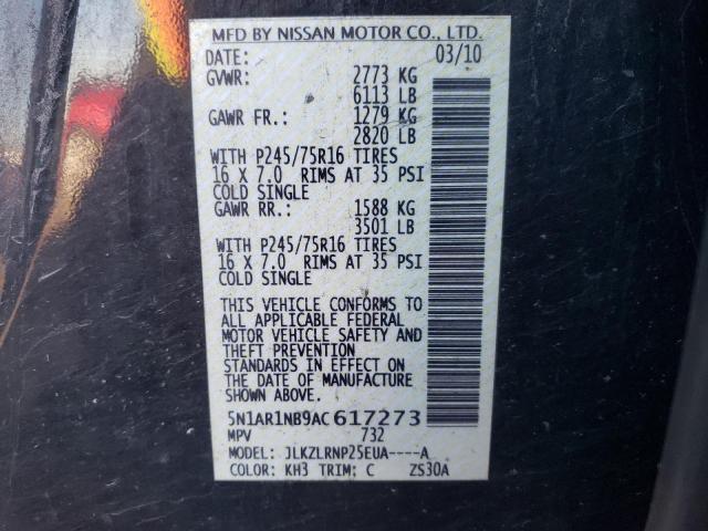 Photo 10 from auction – 2010 NISSAN PATHFINDER with VIN 5N1AR1NB9AC617273
