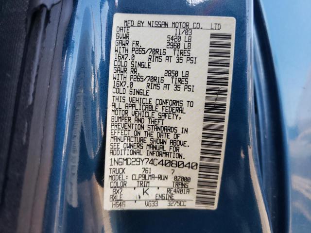 Photo 10 from auction – 2004 NISSAN FRONTIER C with VIN 1N6MD29Y74C408040