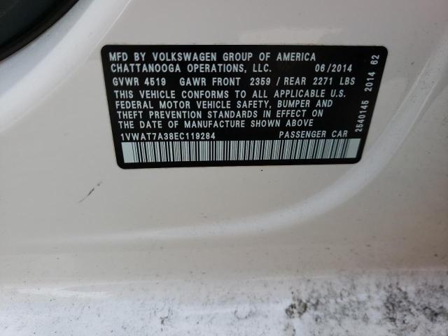Photo 10 from auction – 2014 VOLKSWAGEN PASSAT S with VIN 1VWAT7A38EC119284