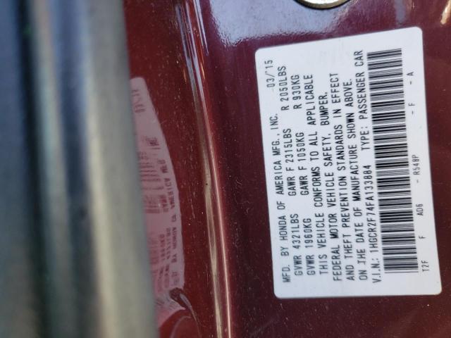 Photo 10 from auction – 2015 HONDA ACCORD EX with VIN 1HGCR2F74FA133884