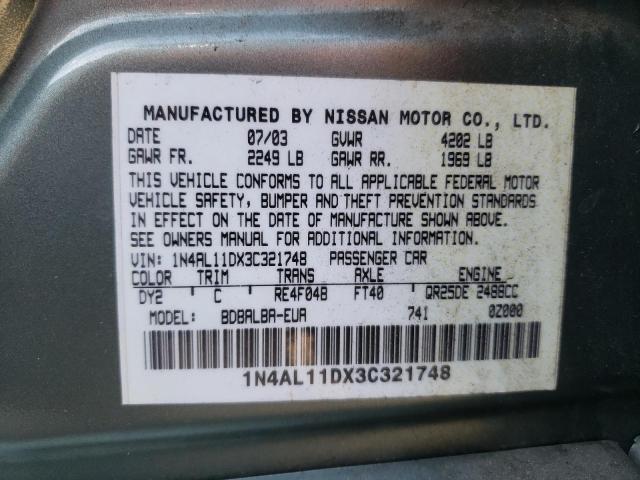Photo 10 from auction – 2003 NISSAN ALTIMA BAS with VIN 1N4AL11DX3C321748