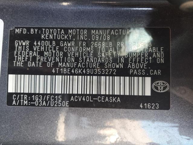 Photo 10 from auction – 2009 TOYOTA CAMRY BASE with VIN 4T1BE46K49U353272