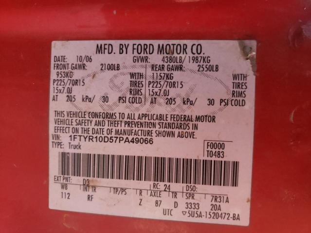 Photo 10 from auction – 2007 FORD RANGER with VIN 1FTYR10D57PA49066