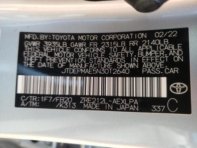 Photo 10 from auction – 2022 TOYOTA COROLLA LE with VIN JTDEPMAE5N3012640