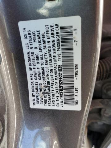 Photo 10 from auction – 2014 HONDA CIVIC LX with VIN 19XFB2F52EE221035