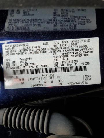 Photo 10 from auction – 2016 FORD FOCUS SE with VIN 1FADP3F21GL394100