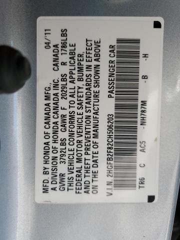صورة رقم 10 من المزاد - 2012 HONDA CIVIC EX مع VIN 2HGFB2F82CH506203