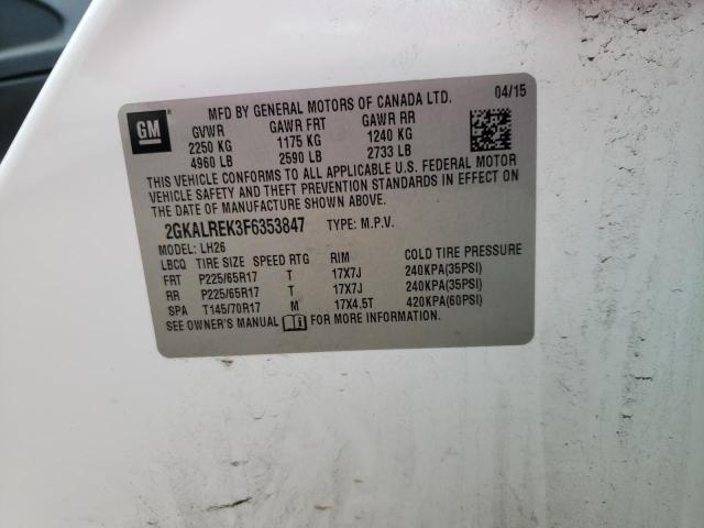 Photo 10 from auction – 2015 GMC TERRAIN SL with VIN 2GKALREK3F6353847