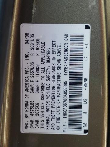 Photo 10 from auction – 2008 HONDA ACCORD EX with VIN 1HGCP36788A056385
