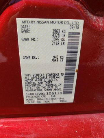 Photo 10 from auction – 2019 NISSAN ALTIMA SL with VIN 1N4BL4EV0KC106130