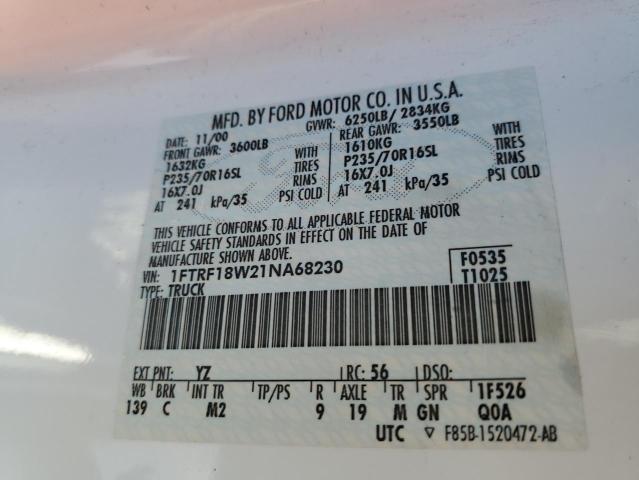 Photo 10 from auction – 2001 FORD F150 with VIN 1FTRF18W21NA68230
