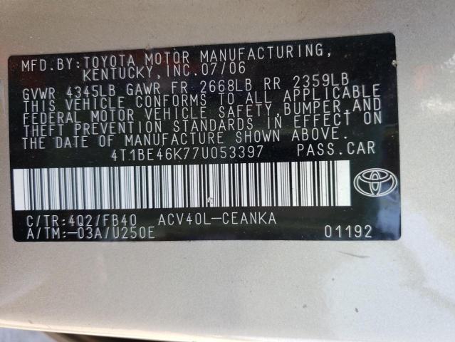 Photo 10 from auction – 2007 TOYOTA CAMRY CE with VIN 4T1BE46K77U053397