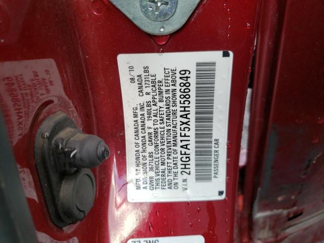 Photo 10 from auction – 2010 HONDA CIVIC with VIN 2HGFA1F5XAH586849