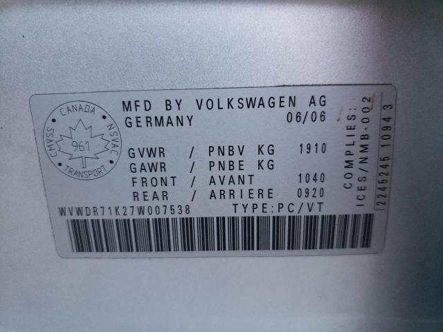 Photo 10 from auction – 2007 VOLKSWAGEN RABBIT with VIN WVWDR71K27W007538
