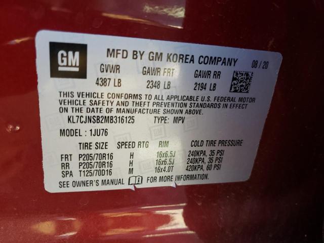 Photo 10 from auction – 2021 CHEVROLET TRAX LS with VIN KL7CJNSB2MB316125
