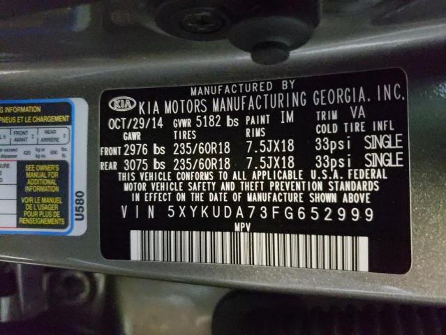 Photo 10 from auction – 2015 KIA SORENTO EX with VIN 5XYKUDA73FG652999