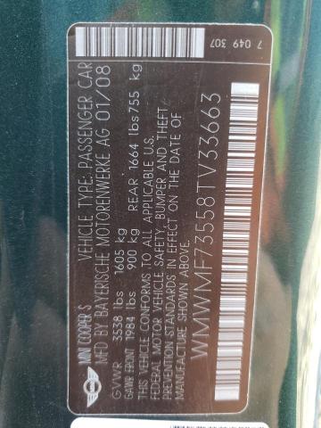 Photo 10 from auction – 2008 MINI COOPER S with VIN WMWMF73558TV33663