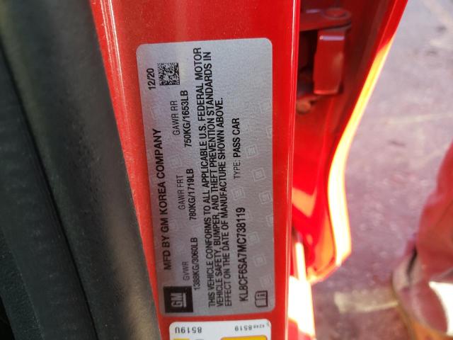 Photo 10 from auction – 2021 CHEVROLET SPARK 2LT with VIN KL8CF6SA7MC738119
