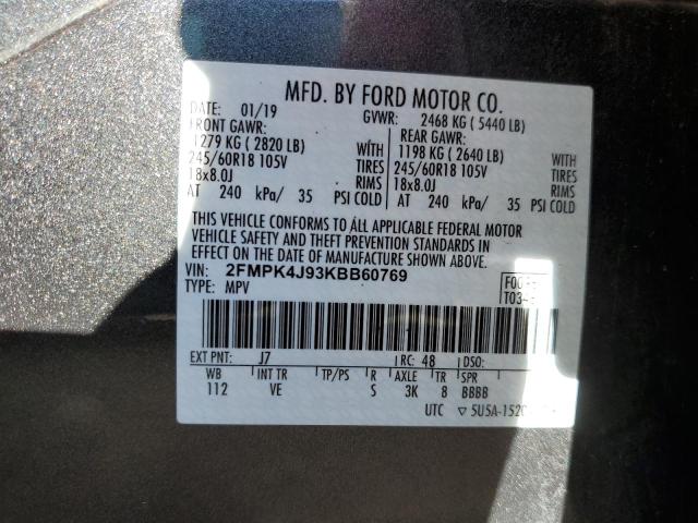 Photo 10 from auction – 2019 FORD EDGE SEL with VIN 2FMPK4J93KBB60769