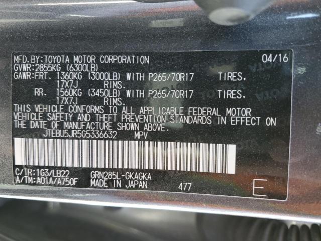 Photo 10 from auction – 2016 TOYOTA 4RUNNER SR with VIN JTEBU5JR5G5336632