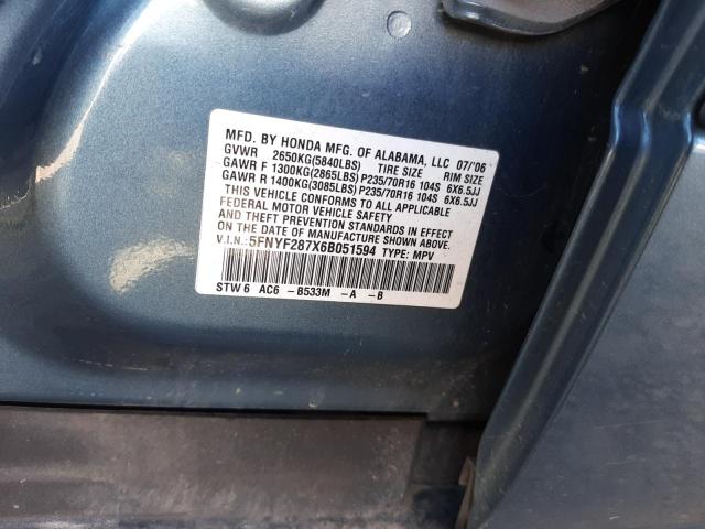 Photo 10 from auction – 2006 HONDA PILOT EX with VIN 5FNYF287X6B051594