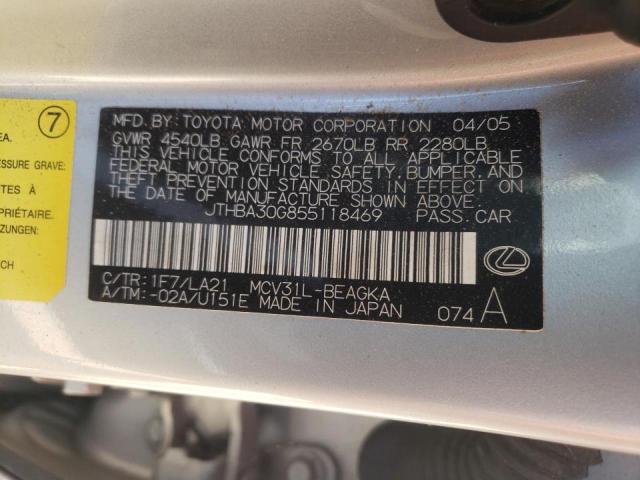 Photo 10 from auction – 2005 LEXUS ES 330 with VIN JTHBA30G855118469