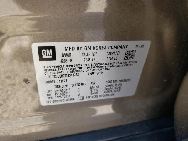 Photo 10 from auction – 2021 CHEVROLET TRAX 1LT with VIN KL7CJLSB7MB343373