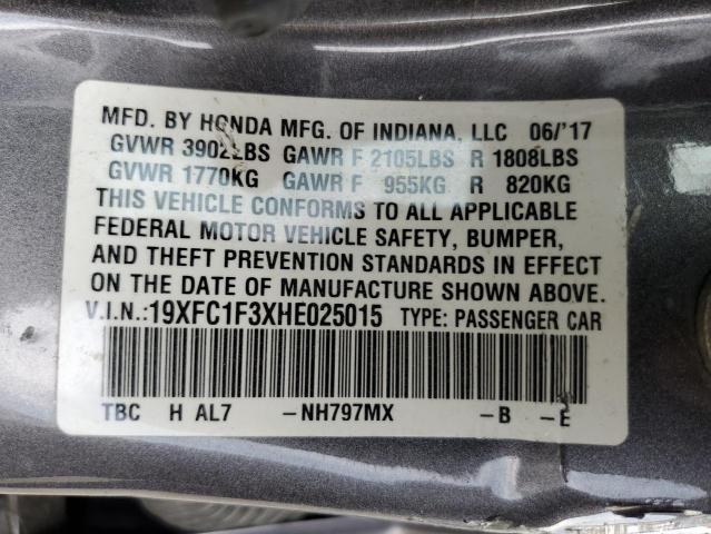 Photo 10 from auction – 2017 HONDA CIVIC with VIN 19XFC1F3XHE025015