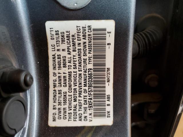 Photo 10 from auction – 2011 HONDA CIVIC LX with VIN 19XFA1F57BE036679