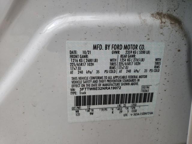 Photo 10 from auction – 2022 FORD MAVERICK X with VIN 3FTTW8E32NRA19072