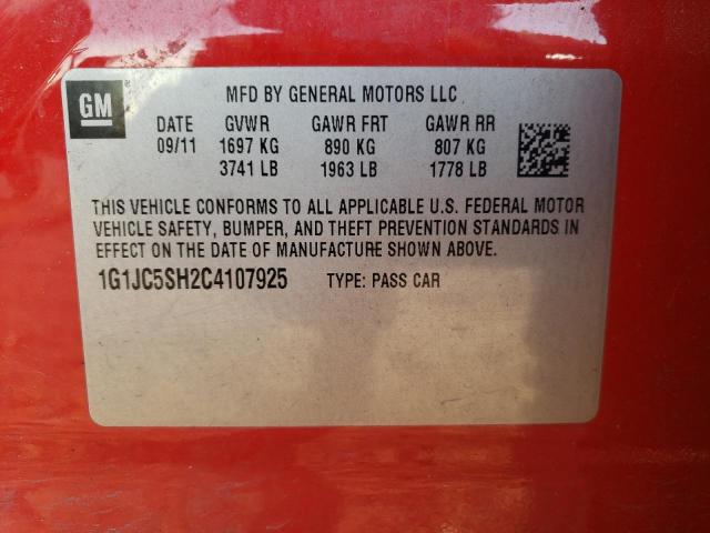 Photo 10 from auction – 2012 CHEVROLET SONIC LT with VIN 1G1JC5SH2C4107925