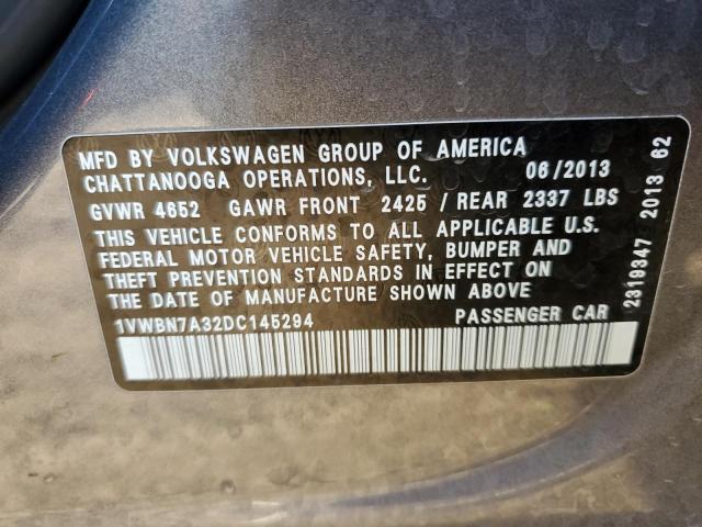 Photo 10 from auction – 2013 VOLKSWAGEN PASSAT SE with VIN 1VWBN7A32DC145294