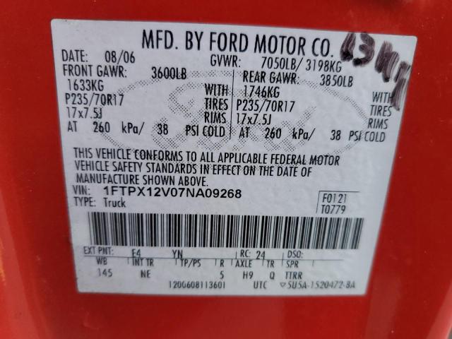 Photo 10 from auction – 2007 FORD F150 with VIN 1FTPX12V07NA09268