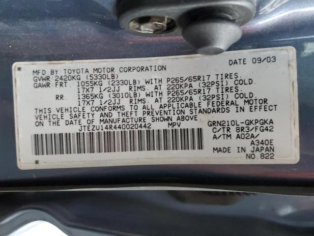 Photo 10 from auction – 2004 TOYOTA 4RUNNER SR with VIN JTEZU14R440020442