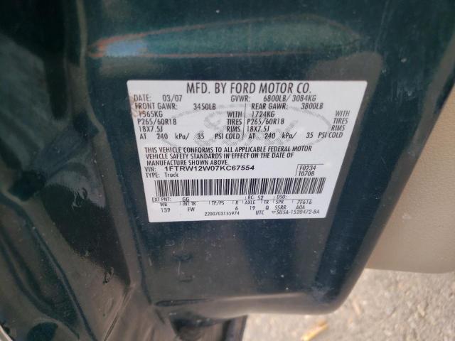 Photo 10 from auction – 2007 FORD F150 SUPER with VIN 1FTRW12W07KC67554