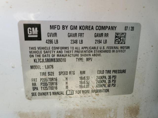 Photo 10 from auction – 2021 CHEVROLET TRAX 1LT with VIN KL7CJLSB0MB309310