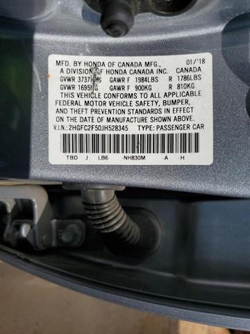 Photo 10 from auction – 2018 HONDA CIVIC LX with VIN 2HGFC2F50JH528345
