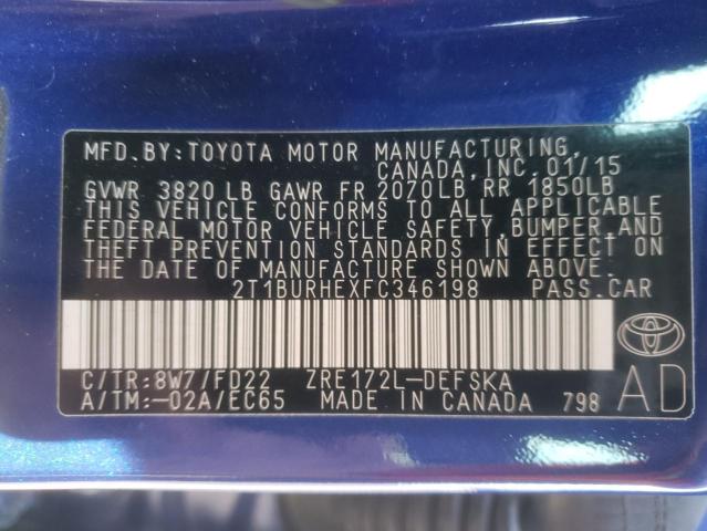 Photo 10 from auction – 2015 TOYOTA COROLLA L with VIN 2T1BURHEXFC346198