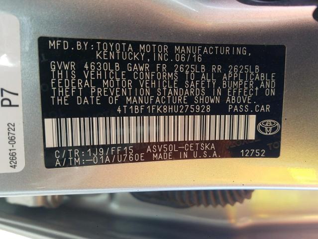 Photo 10 from auction – 2017 TOYOTA CAMRY LE with VIN 4T1BF1FK8HU275928